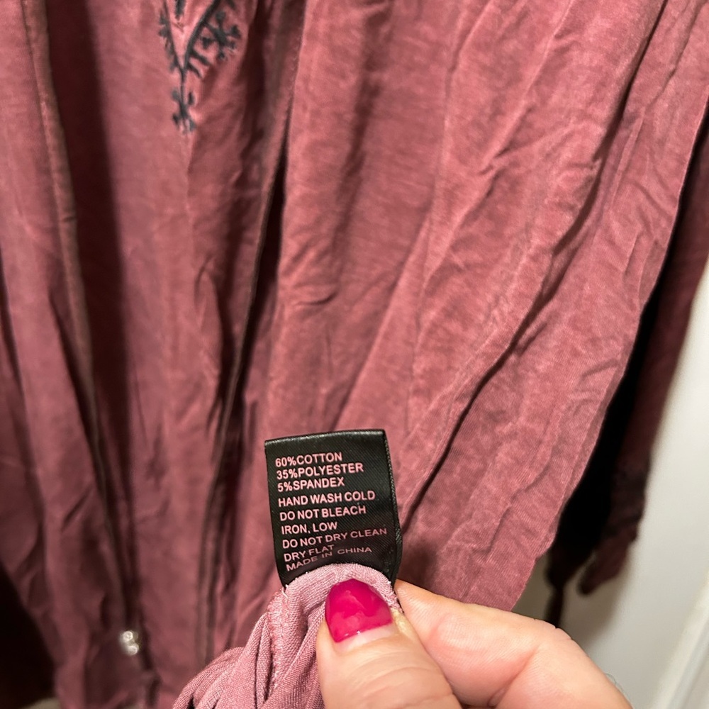 POL Women's Deep Burgundy Lace-Up Blouse Size S - Picture 4 of 4